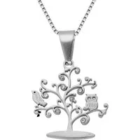 LÖB Kette mit Anhänger 750er Weißgold vergoldet Edelstahl Kette Eule Baum Zirkonia Anhänger (Geschenke für Frauen Beste Freundin Mutter Mama Damen Ehefrau sie zum Geburtstag Ostern Muttertag Muttertagsgeschenk), Halskette vergoldet Vogel Stein 18 Kar