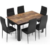 Mondeer Essgruppe Esszimmergruppe (Set, 7-tlg), mit 6 Schwarz Stühlen