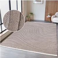 OTTO home Teppich Samelia mit Fransen, Wellendesign, Balkon, Camping, rechteckig, Höhe: 6 mm, Hoch-Tief-Struktur, In- und Outdoor geeignet für Küche oder Esszimmer