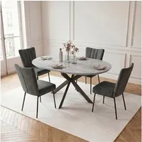 Jiexi Essgruppe Esstisch ausziehbar rund bis oval MDF-Platte mit Samtstühlen