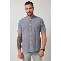 JP1880 Kurzarmhemd Leinenmix-Karohemd Halbarm Stehkragen Modern Fit