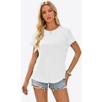 Imily Bela Kurzarmshirt Damen mit Fledermausärmel Regular Fit Basic Casual (Packung, 1-tlg., 1per-Pack) mit Teilungsnähte in Unifarbe