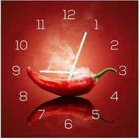 Levandeo® Wanduhr (Wanduhr Alu-Dibond 30x30cm Uhr Alubild Küche Chili Peperoni Deko)
