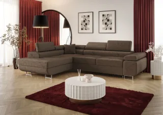 Ecksofa Schlafsofa Sofa MONARO Stoff Monolith Braun Ottomane Links
