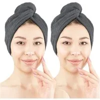HAMMETEX Turban-Handtuch 2er Set Haarturban Damen, 100% Baumwolle, Flauschig & Schnelltrocknend, Frottier (Set, 2-St), Uni-Farben, weich