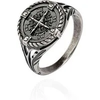 NKlaus Silberring Kompass Siegelring 925 Silber Windrose Vintage Stil Herrenring Größe 6 (Einzel - 1 Stück)