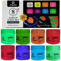 Artecho Acrylfarbe Neon & Glow Farben – 6 x 59 ml / 8 x 20 ml – für Anfänger & Profis, Leuchtende Neonfarben unter Schwarzlicht & dezenter Glow-Effekt