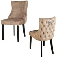 LebensWohnArt Stuhl Edler Stuhl LEON Samt beige Löwenkopf Nieten Chesterfield