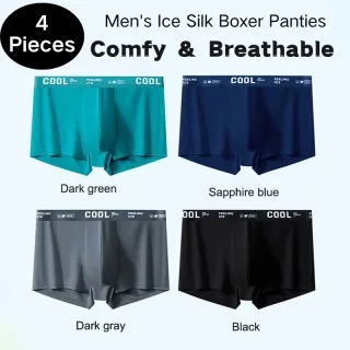 4Pcs Men's Underwear Thin Boxer Briefs Ice Silk Boxer Panties Set Mens Underpants Comfy Breathable Antibacterial Elastic