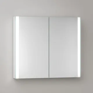 KEUCO Somaris Spiegelschrank mit Beleuchtung 14502002101 80 x 71 x 12,7 cm, verspiegelt, 2 Türen, Wandvorbau, Spiegelheizung