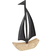 Florists Products Dekofigur Deko Segelboot Holz Metall Natur Schwarz Maritim 30,5cm
