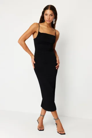 Elegantes, figurbetontes Midikleid mit Spaghettiträgern, einfarbig für Damen
