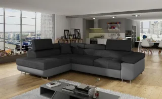 Ecksofa Schlafsofa SARRA Stoff Soft- Inari Grau-Dunkelgrau Ottomane Links