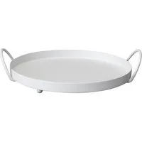 Grafelstein Tablett Tablett LENE weiß aus Metall Dekotablett mit Griffen D25,5cm Metalltab
