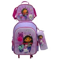 Gabby's Dollhouse Kinderrucksack Schulset 3 tlg Trolley Rucksack Etui Lunchbag Schule 43 cm