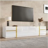 Odikalo Lowboard TV-Schrank Fernsehschrank mit Schubladen (Hochglanz-Finish, Goldfarbene Kanten, Mit Schubladen und Türen)
