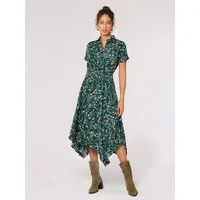 Apricot Druckkleid Blattmuster-Midikleid mit asymmetrischem Saum