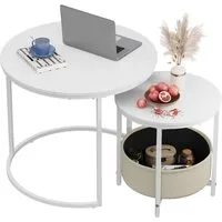 WLIVE Couchtisch Couchtisch 2er‑Satztisch rund mit Stauraum, (Beistelltisch mit Stoffkorb & Metallgestell, Holzoptik, 2er Set), 2 in 1 Verschachtelung
