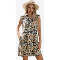 Imily Bela Druckkleid Damen ärmellos Blumenmuster mit V-Ausschnitt und Seitentaschen (Packung, 1-tlg., 1per-Pack) Print