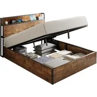 AMERLIFE Bett Doppelbett, Jugendbett mit hydraulischem Stauraum, USB & Steckdosen (1-tlg., Ohne Matratze), Industrie-Design, 160 x 200 cm