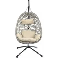 Greemotion Hängesessel Beige [Corvo] Indoor & Outdoor inkl. Kissen Ø48 x H:42mm (Relaxsessel), Faltbarer Korb, hängend