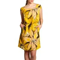 Caspar Sommerkleid SKL035 knielanges elegantes Damen Leinenkleid mit Blüten Print Luftig leicht, figurumspielende Form, mit seitlichem Jersey-Einsatz