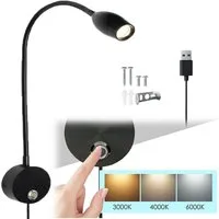 Jibenhome Bettleuchte LED Leselampe Wandmontage,3 Farbmodi mit Touch-Dimmer, Schwarz, LED fest integriert