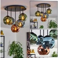 hofstein Deckenleuchte Deckenlampe aus Metall/Glas in Schwarz/Grün/Blau/Kupferfarben, Deckenleuchte im Retro/Vintage-Design (Schirme Ø 15 cm), 5 x E14