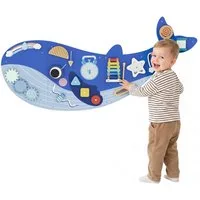 AIYAPLAY Lernspielzeug Montessori Motorikbrett 13-in-1 Holz Busy Board in Waleform Wand (mit Xylophon Uhr Zahnrädern Blöcken, 1-St., Activity Board Spielzeug), Für Kinder Mädchen ab 2 Jahr