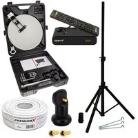 PremiumX Camping SAT Anlage HD TV Satelliten Receiver LNB Kabel Koffer Stativ SAT-Antenne