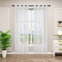 Woltu Gardine (2 St), transparent Blumen Stickerei mit Ösen Leinen Optik