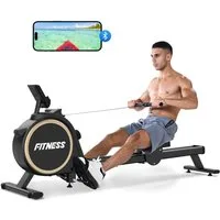Gywowken Rudergerät Rudergeräte für Zuhause Klappbar (Tablet-Halterung und bequemes Sitzkissen 160 kg Gewichtskapazität), leises 16-stufiger Magnetwiderstand mit Bluetooth App-Unterstützung