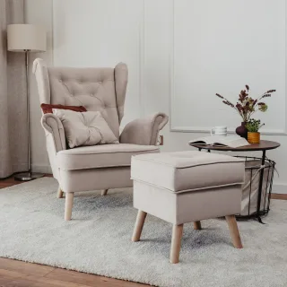 Sessel Ohrensessel ALISON inkl. Hocker in Stoff Trinity Beige