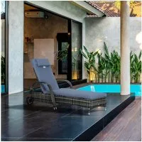 Outsunny Gartenliege mit 5-Fach verstellbarer Rücklehne, Polsterauflage, Rollen, Kissen, Liege, 1 St., Sonnenliege, 160 kg belastbar, für Garten, 200x73x30-103cm, Grau