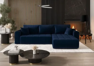 Ecksofa Schlafsofa CAMILA Stoff Monolith Dunkelblau Ottomane Rechts
