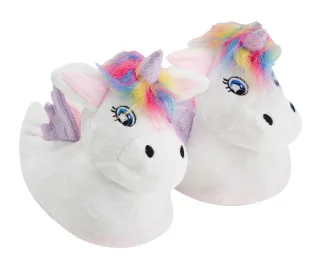 Kinder Einhorn Plüsch Hausschuhe mit Regenbogen Haar | Geschenk für Sie - Weiß