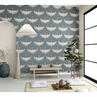 Marburg Vliestapete Kranich Japanisch Textiloptik Blau Kupfer 34531 Kumano