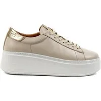 Celal Gültekin Plateau Sneaker Keilabsatz Goldakzent Low-Top Damen Keilsneaker Glattleder, Echtleder-Futter & Decksohle, Beige, 39