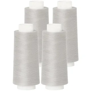 buttinette Overlockgarn im 4er-Pack, Stärke 120, 2500m-Spule, silber