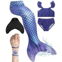 Corimori Monoflosse Meerjungfrauenflosse mit Bikini und Tattoos, Merjungfrauen Schwimmflosse mit Bikini Set