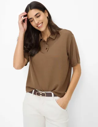Brax Damen Polo Style CARA S mocha brown, dunkelbraun, Gr. 34