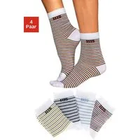 H.I.S Basicsocken Damen Herren Ringel und uni Socken (Packung, 4-Paar, Gr. 35-38 bis 43-46) mit eingestricktem Markenlogo
