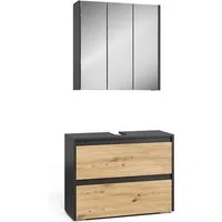 Vicco Badmöbel-Set Majest, Anthrazit/Artisan, 2 Teile, (2-St., 2er Set)