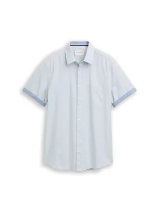 Tom Tailor - Regular Fit Kurzarmhemd mit Brusttasche light blue structure - Gr. - XL