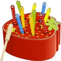 KRUZZEL Lernspielzeug Holzspiel Erdbeere Kinder (Spar-Set, 1-St., Kinderspielzeug), Motorikspiel Würmer angeln