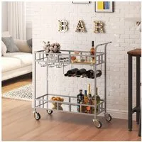 GarveeMore Weinregal 2 Tier Rolling Wine Bar Cart Kleine Warenkorb Weinregale