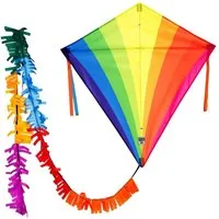 Wolkenstürmer Flug-Drache Kinderdrachen ab 3 Jahre Ready to Fly Outdoor Kite 75 cm, (Flugspielzeug Jungen Mädchen Rautendrachen mit Puschelschwanz, 1-tlg), Klassischer Kinderdrachen flugfertiger Eddy ab 3 Jahre mit Regenbogen