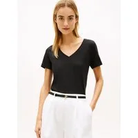 Tommy Hilfiger Kurzarmshirt CO LINEN V-NECK SHORT SLEEVE TEE mit V-Ausschnitt, Regular Fit