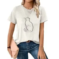 PYLIKE Rundhalsshirt Shirts Damen Casual Katze Ausgefallene bequemes t shirt Bequem für Freizeit und Büro,Strandurlaub