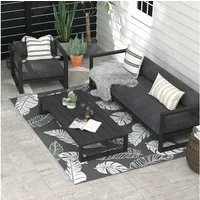 Outsunny Outdoorteppich Campingteppich mit Doppelseitigem Design, Wetterfest Kunststoffteppich, Rechteckig, Höhe: 0.3 mm, für Balkon, Terrasse, Grau+Weiß, 182 x 274 cm